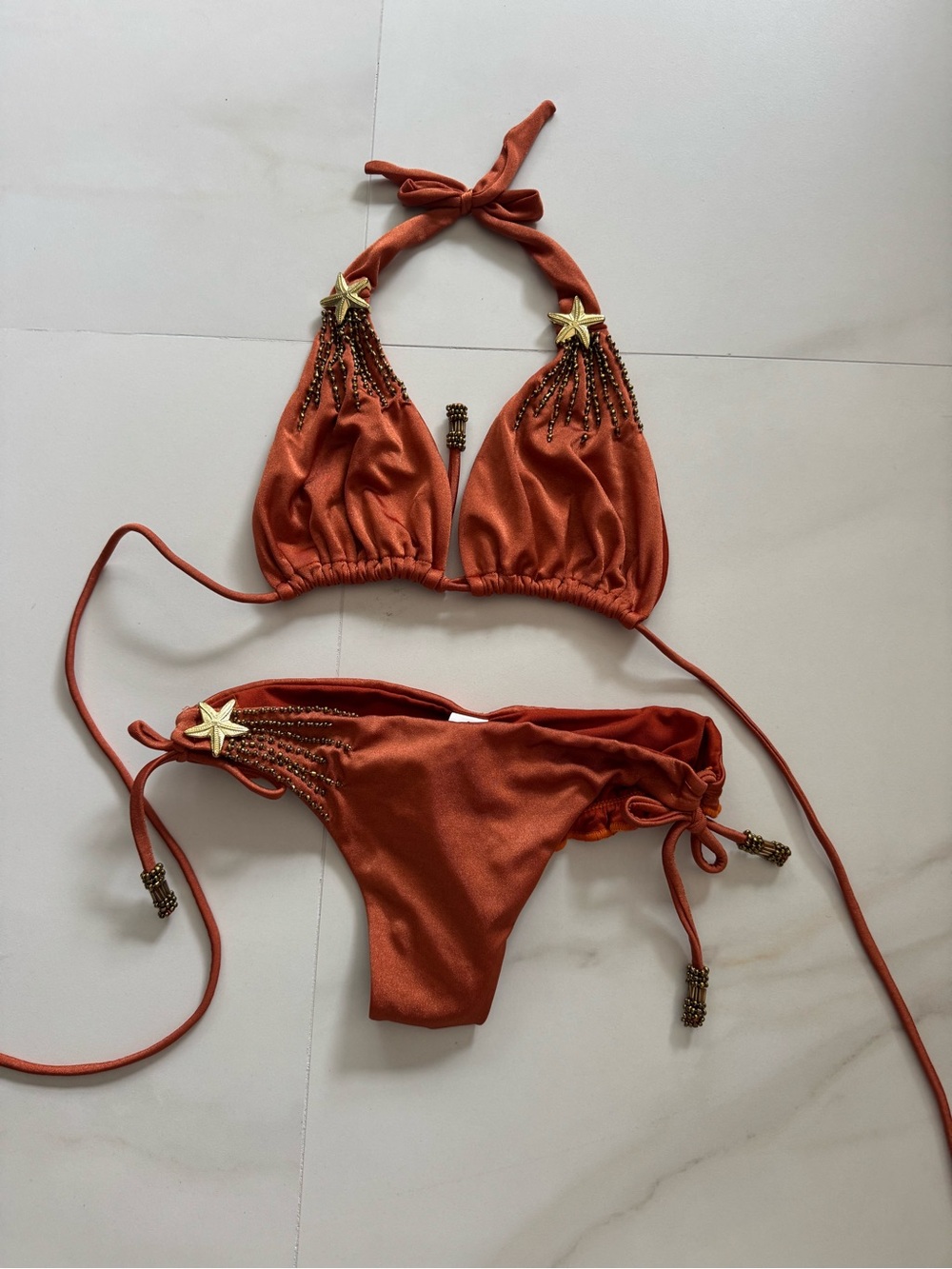 Rust Orange Star-Embellished Tie Bikini - Women